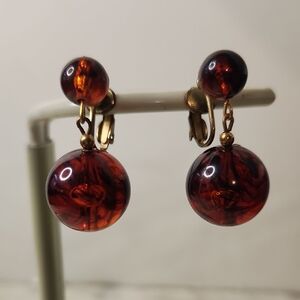 Amber Resin Swirl | Clip-On Earrings | Goldtone | Collectable